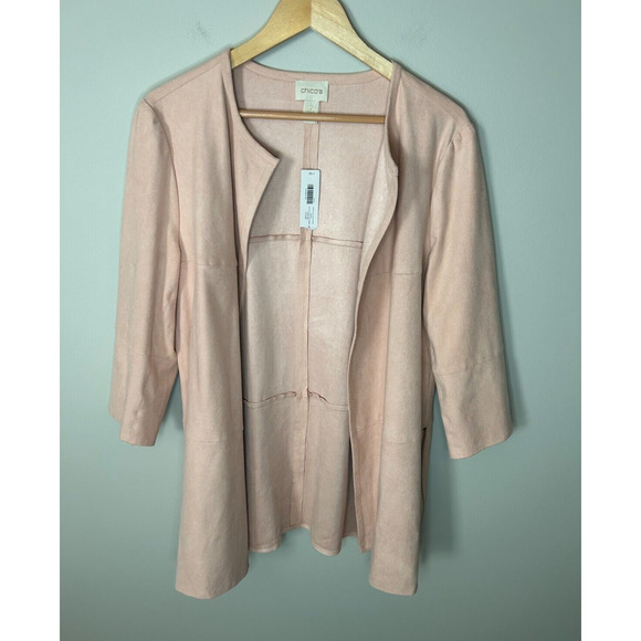 Chico's Open Front Zip-Detail Faux-Suede Jacket Topper Women's Large SZ 2 - Picture 4 of 8
